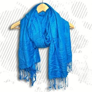 Pashmire Bright Turquoise Fringed Scarf / …